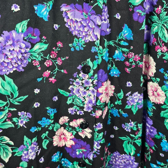 Shelly Michaels Floral Dress Woman 7/8 Vintage‎ Button Front Rayon Purple Green - Picture 5 of 10